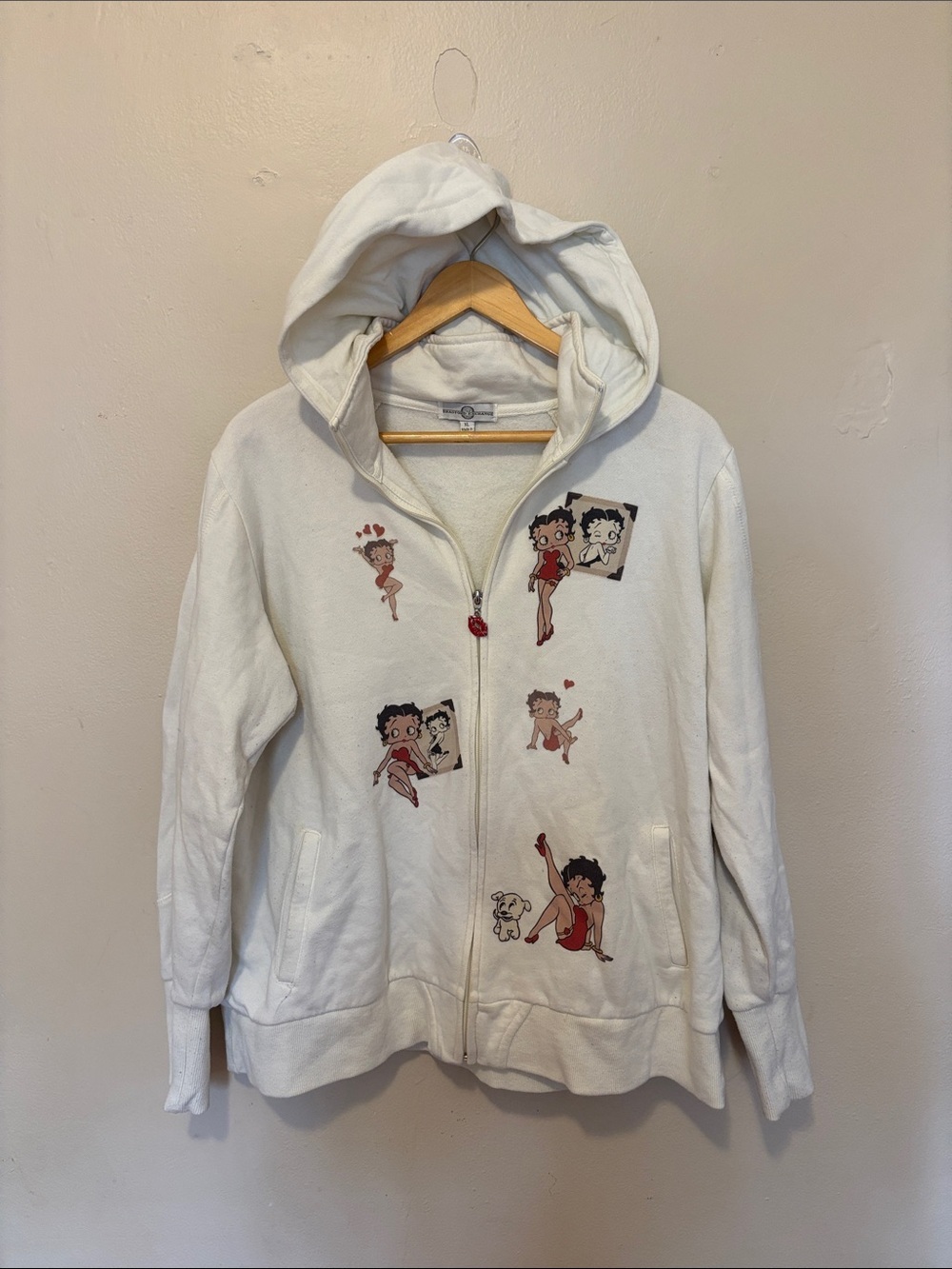 Betty Boop White Zip-Up Hoodie with Red Character Artwork